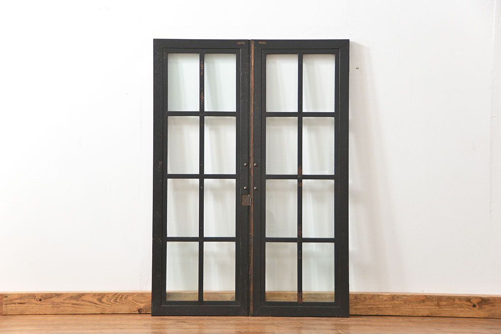 アンティーク 古い洋館の上質な面取りガラス 観音扉1対(7)(窓、両開き戸、両開き窓)
