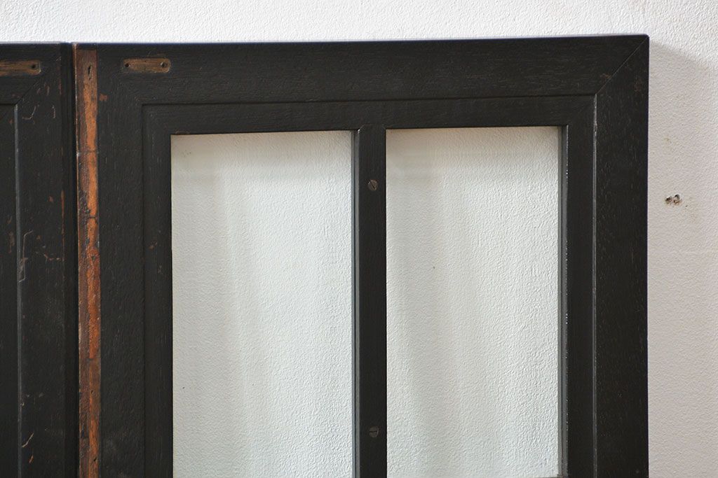 アンティーク 古い洋館の上質な面取りガラス 観音扉1対(7)(窓、両開き戸、両開き窓)