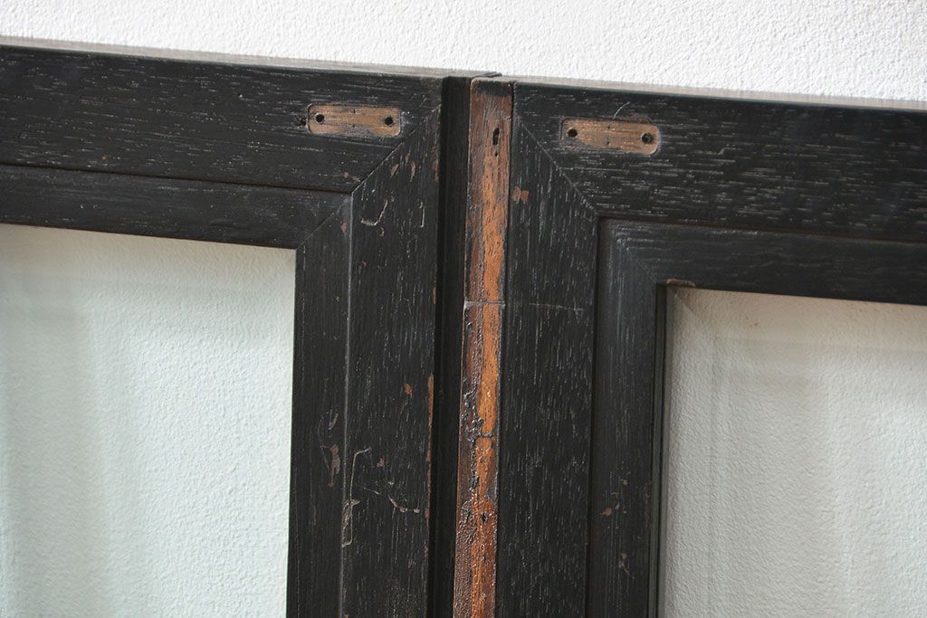 アンティーク 古い洋館の上質な面取りガラス 観音扉1対(7)(窓、両開き戸、両開き窓)