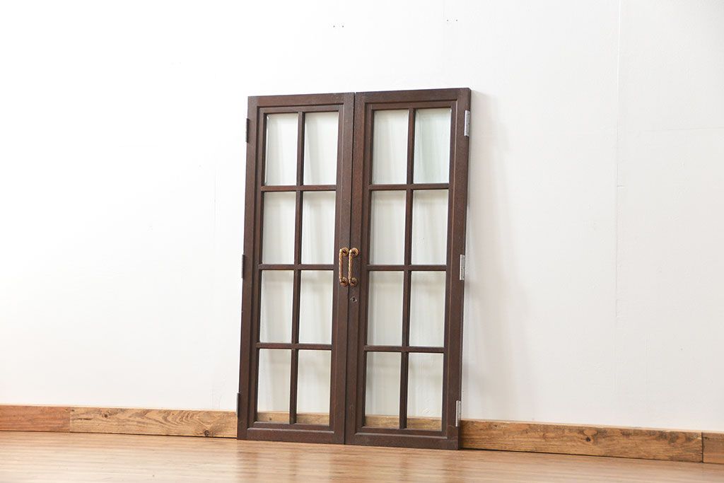 アンティーク 古い洋館の上質な面取りガラス 観音扉1対(8)(窓、両開き戸、両開き窓)