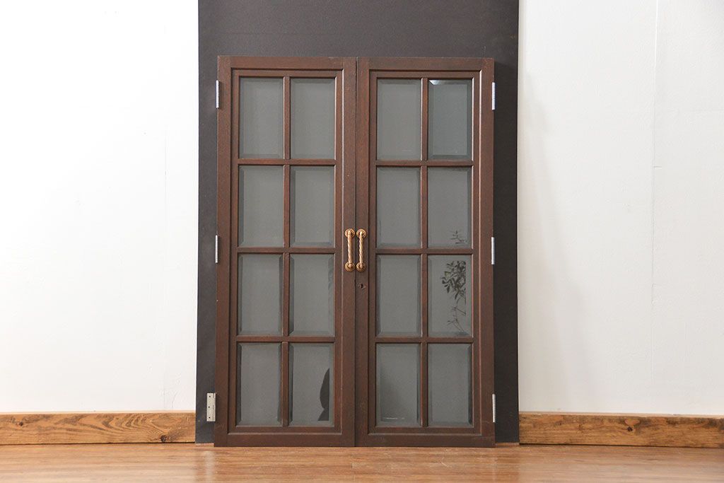 アンティーク 古い洋館の上質な面取りガラス 観音扉1対(8)(窓、両開き戸、両開き窓)