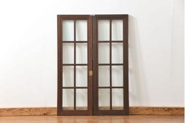 アンティーク 古い洋館の上質な面取りガラス 観音扉1対(8)(窓、両開き戸、両開き窓)