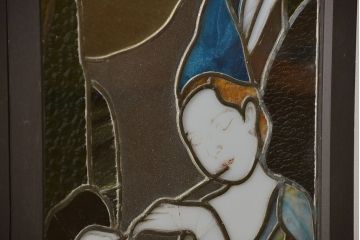 大正ロマン　和製アンティークのステンドグラス窓一対(わずかにヒビ有り)