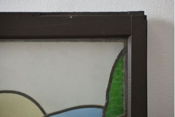 大正ロマン　和製アンティークのステンドグラス窓一対(わずかにヒビ有り)