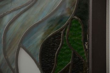 大正ロマン　和製アンティークのステンドグラス窓一対(わずかにヒビ有り)