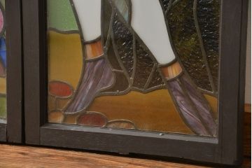 大正ロマン　和製アンティークのステンドグラス窓一対(わずかにヒビ有り)