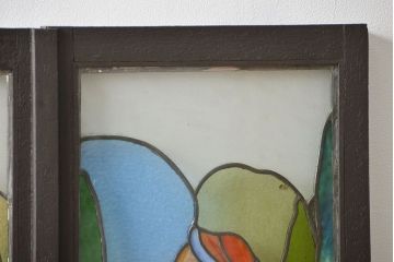 大正ロマン　和製アンティークのステンドグラス窓一対(わずかにヒビ有り)