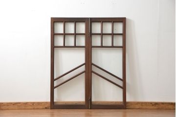 アンティーク  喫茶店のモダンデザイン両開き窓1対(3)(観音開き窓、ガラス戸、建具)