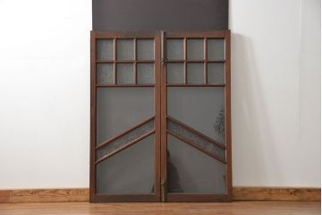 アンティーク  喫茶店のモダンデザイン両開き窓1対(3)(観音開き窓、ガラス戸、建具)