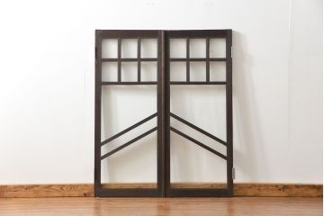 アンティーク 喫茶店のモダンデザイン両開き窓1対(4)(観音開き窓、ガラス戸、建具)