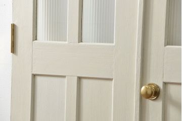 アンティーク　両開き　白いペイントの特大モールガラス扉一対(ドア、建具)