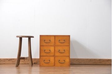 レトロ家具　昭和レトロ 古い木のかわいい6杯引き出し箱(1)(ドロワー、小物入れ、チェスト)