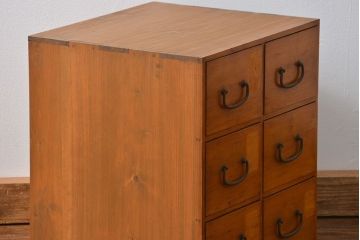 レトロ家具　昭和レトロ 古い木のかわいい6杯引き出し箱(1)(ドロワー、小物入れ、チェスト)