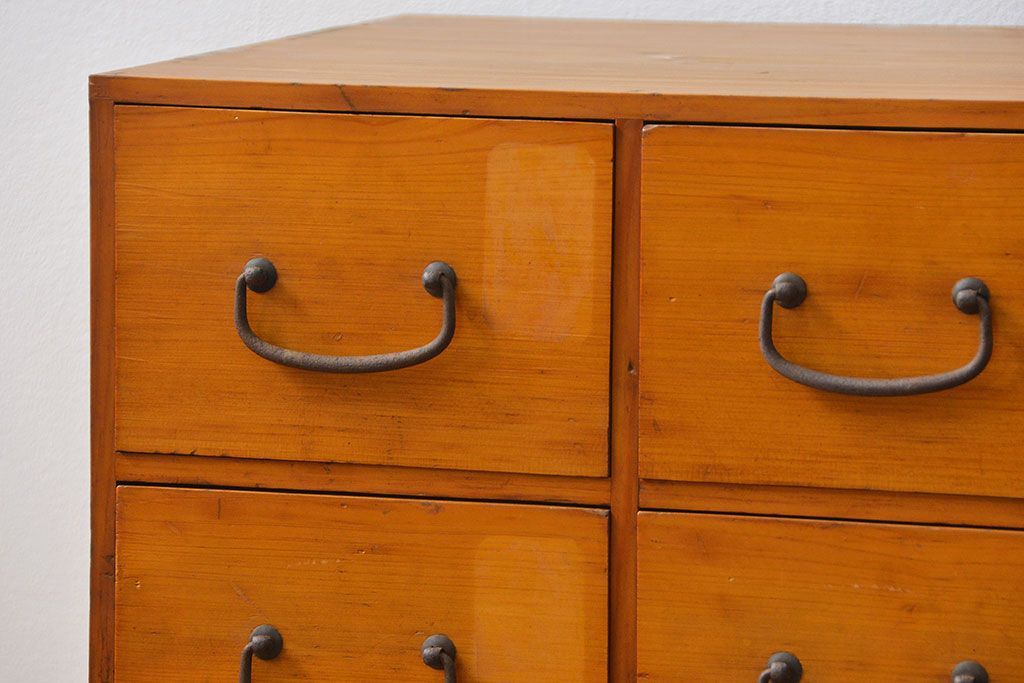 レトロ家具　昭和レトロ 古い木のかわいい6杯引き出し箱(1)(ドロワー、小物入れ、チェスト)