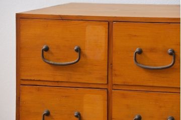 レトロ家具　昭和レトロ 古い木のかわいい6杯引き出し箱(1)(ドロワー、小物入れ、チェスト)