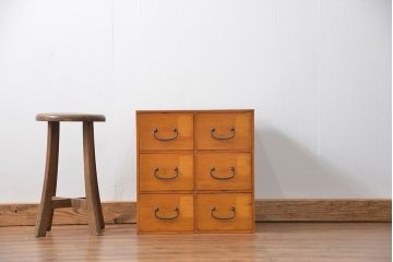 レトロ家具　昭和レトロ 古い木のかわいい6杯引き出し箱(2)(ドロワー、小物入れ、チェスト)
