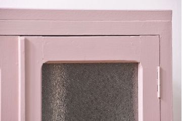 アンティーク家具　アンティーク かわいいペイントのダイヤガラス収納棚(本箱、ブックケース)
