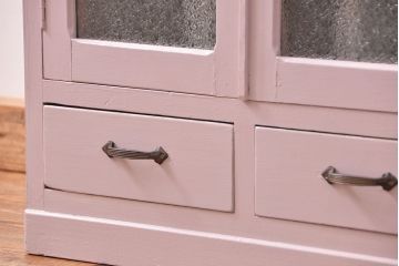 アンティーク家具　アンティーク かわいいペイントのダイヤガラス収納棚(本箱、ブックケース)