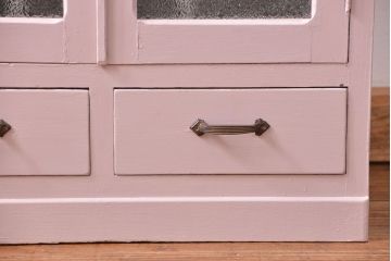 アンティーク家具　アンティーク かわいいペイントのダイヤガラス収納棚(本箱、ブックケース)