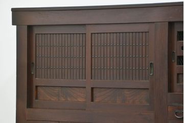 アンティーク家具　古民具・骨董 昇り引き出し付き二段重ね六尺水屋箪笥(食器棚、キッチンキャビネット)