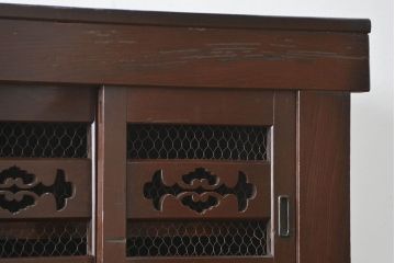 アンティーク家具　古民具・骨董 昇り引き出し付き二段重ね六尺水屋箪笥(食器棚、キッチンキャビネット)