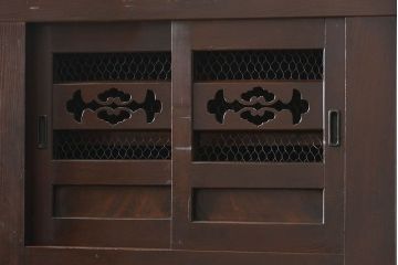 アンティーク家具　古民具・骨董 昇り引き出し付き二段重ね六尺水屋箪笥(食器棚、キッチンキャビネット)