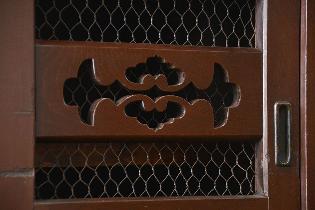 アンティーク家具　古民具・骨董 昇り引き出し付き二段重ね六尺水屋箪笥(食器棚、キッチンキャビネット)