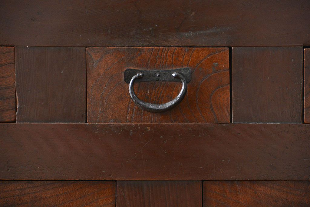 アンティーク家具　古民具・骨董 昇り引き出し付き二段重ね六尺水屋箪笥(食器棚、キッチンキャビネット)