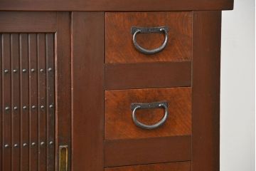 アンティーク家具　古民具・骨董 昇り引き出し付き二段重ね六尺水屋箪笥(食器棚、キッチンキャビネット)