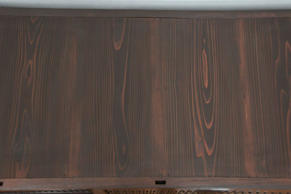 アンティーク家具　古民具・骨董 昇り引き出し付き二段重ね六尺水屋箪笥(食器棚、キッチンキャビネット)