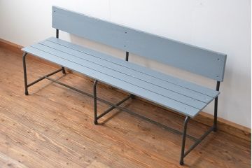 レトロ家具　昭和レトロ 古い鉄脚のペイントベンチ(長椅子、イス)