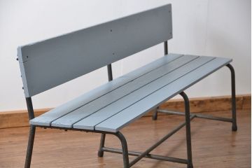 レトロ家具　昭和レトロ 古い鉄脚のペイントベンチ(長椅子、イス)