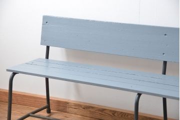 レトロ家具　昭和レトロ 古い鉄脚のペイントベンチ(長椅子、イス)