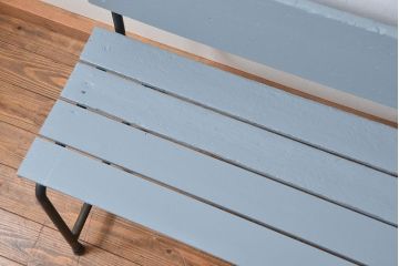 レトロ家具　昭和レトロ 古い鉄脚のペイントベンチ(長椅子、イス)