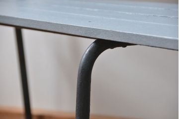 レトロ家具　昭和レトロ 古い鉄脚のペイントベンチ(長椅子、イス)