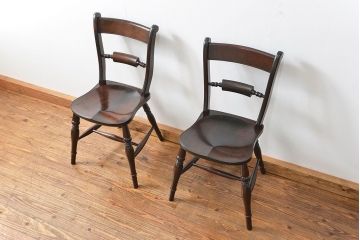 中古 松本民芸家具 ワイコムチェア2脚セット(1) 定価1脚=約88000円(椅子、イス、いす)