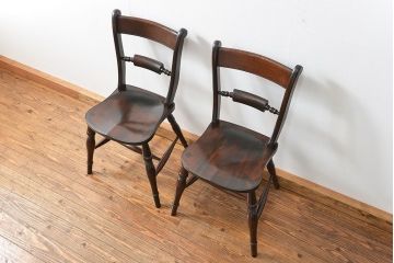 中古　松本民芸家具 ワイコムチェア2脚セット(11) 定価1脚=約88000円(椅子、イス、いす)