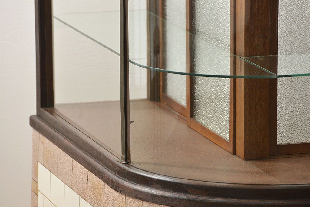 アンティーク家具　アンティーク 古いタバコ屋のR型タイルガラスケース(L型ガラスケース、ショーケース)