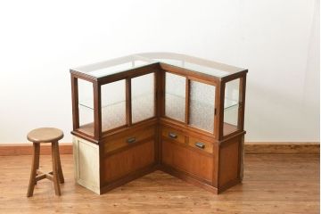 アンティーク家具　アンティーク 古いタバコ屋のR型タイルガラスケース(L型ガラスケース、ショーケース)