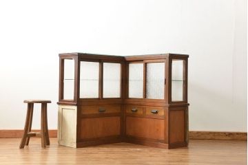 アンティーク家具　アンティーク 古いタバコ屋のR型タイルガラスケース(L型ガラスケース、ショーケース)