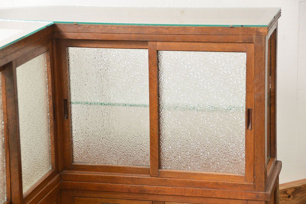 アンティーク家具　アンティーク 古いタバコ屋のR型タイルガラスケース(L型ガラスケース、ショーケース)