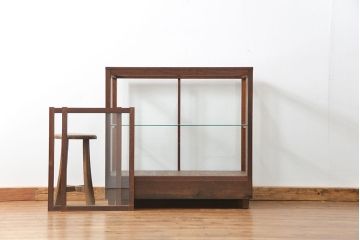 アンティーク家具　アンティーク 古い木のシンプルなガラスケース(1)(ショーケース、飾り棚)
