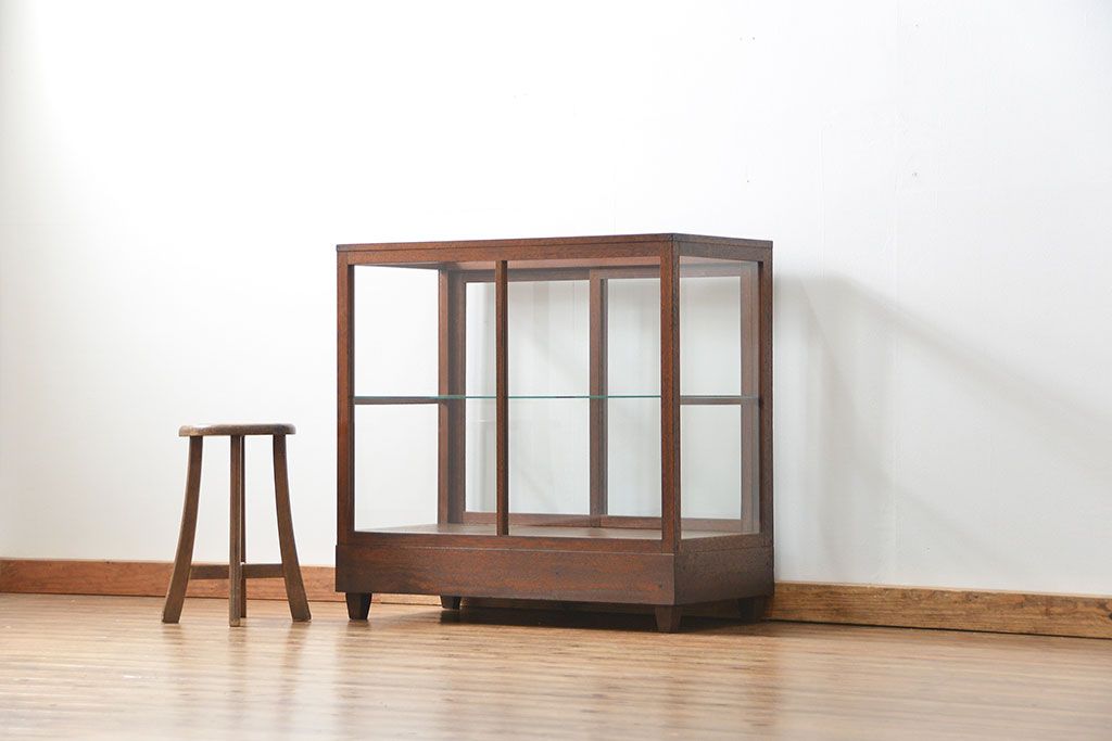 アンティーク家具　アンティーク 古い木のシンプルなガラスケース(2)(ショーケース、陳列棚)
