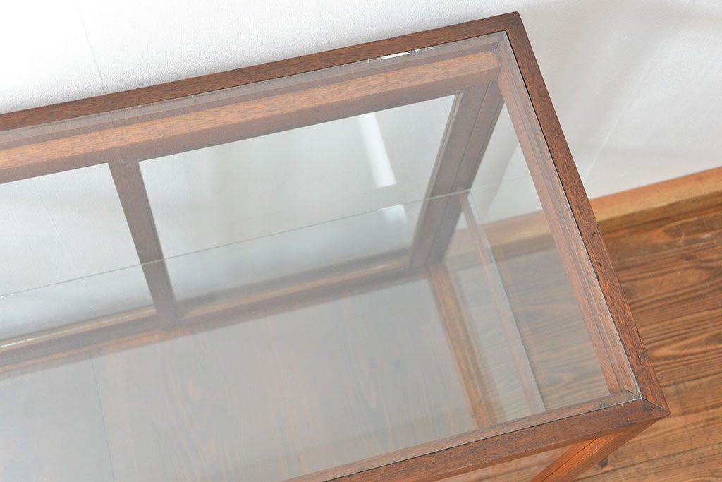 アンティーク家具　アンティーク 古い木のシンプルなガラスケース(2)(ショーケース、陳列棚)