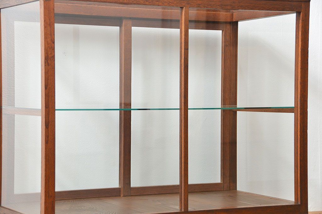 アンティーク家具　アンティーク 古い木のシンプルなガラスケース(2)(ショーケース、陳列棚)