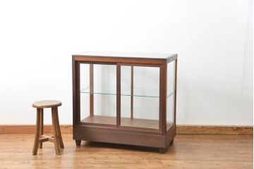 アンティーク家具　アンティーク 古い木のシンプルなガラスケース(2)(ショーケース、陳列棚)
