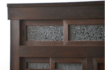 アンティーク家具　古民具・骨董 結霜ガラス入り 二段重ね 三尺水屋箪笥