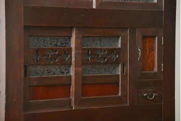 アンティーク家具　古民具・骨董 結霜ガラス入り 二段重ね 三尺水屋箪笥