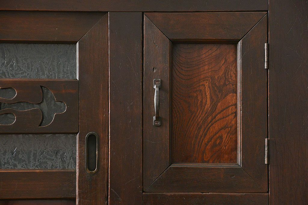 アンティーク家具　古民具・骨董 結霜ガラス入り 二段重ね 三尺水屋箪笥