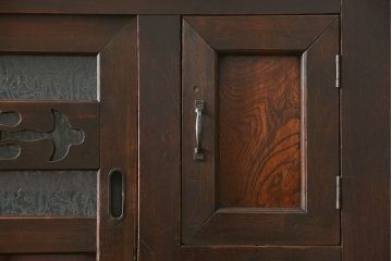 アンティーク家具　古民具・骨董 結霜ガラス入り 二段重ね 三尺水屋箪笥